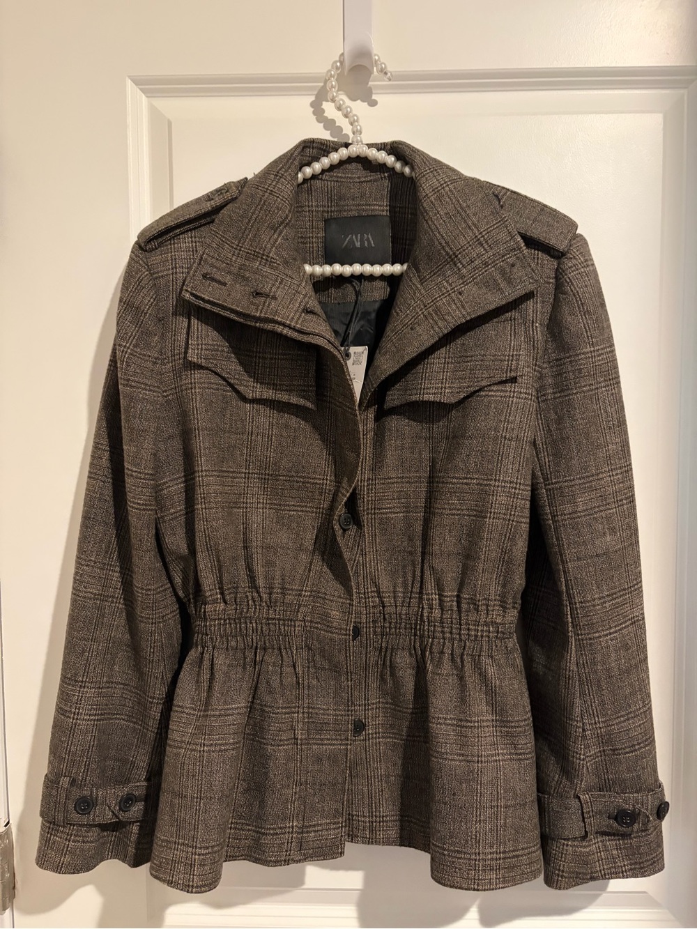 Zara Brown Plaid Drawstring-Waist Jacket